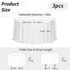 3 Pack 120 Inch Tablecloths Round White Table Cover in White, alternate view 3