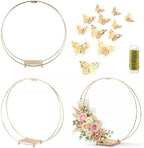 3 Pack 14 Inches Metal Double Floral Hoop Centerpieces with Stand and 38-Yard Paddle Wire Craft Centerpiece