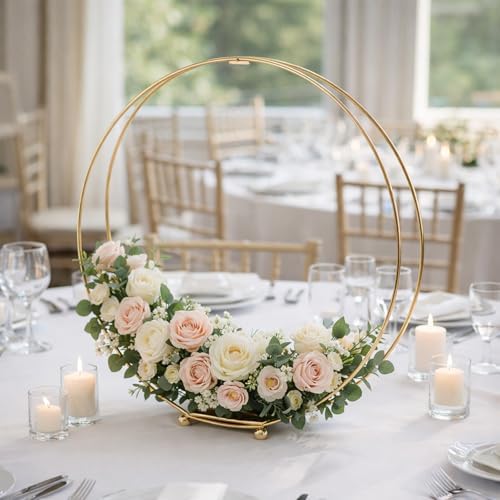 3 Pack 14 Inches Metal Double Floral Hoop Centerpieces with Stand and 38-Yard Paddle Wire Craft Centerpiece, alternate view 5