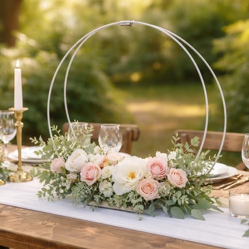3 Pack 14 Inches Metal Double Floral Hoop Centerpieces with Stand and 38-Yard Paddle Wire Craft Centerpiece, alternate view 2