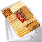 3 Pack, 16" x 11" Large White Serving Trays Set - Reusable Plastic Serving Platters for Cookie, Appetizer