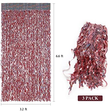 3 Pack 3.3 ft x 6.6 ft Tinsel Curtain - Rose Gold Birthday Backdrop Background for Wedding Graduation Engagement, alternate