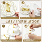 3 Pack 3 Tier Cupcake Stand, Plastic Tiered Serving Stand with Gold Rim, Reusable Dessert Stands Tower for, alternate view 5