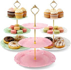 3 Pack 3 Tier Plastic Cupcake Stand, Dessert Cup Cake Holder Tower Reusable Tiered Serving Tray with Metal Rod