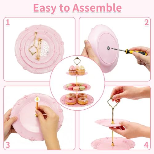 3 Pack 3 Tier Plastic Cupcake Stand, Dessert Cup Cake Holder Tower Reusable Tiered Serving Tray with Metal Rod, alternate