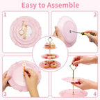 3 Pack 3 Tier Plastic Cupcake Stand, Dessert Cup Cake Holder Tower Reusable Tiered Serving Tray with Metal Rod, alternate