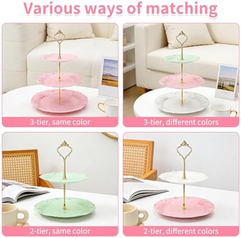 3 Pack 3 Tier Plastic Cupcake Stand, Dessert Cup Cake Holder Tower Reusable Tiered Serving Tray with Metal Rod, alternate