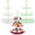 3 Pack 3 Tier Serving Tray for Tea Party, Pink, Green, White, Heart in Pink, green, white
