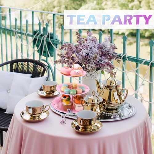 3 Pack 3 Tier Serving Tray for Tea Party, Pink, Green, White, Heart in Pink, green, white, alternate view 2