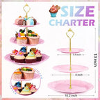 3 Pack 3 Tier Serving Tray for Tea Party, Pink, Green, White, Round in Pink, green, white, alternate view 3