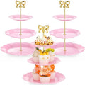 3 Pack 3 Tier Serving Tray for Tea Party, Pink, Round in Pink
