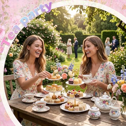 3 Pack 3 Tier Serving Tray for Tea Party, White, Round in White, alternate view 2