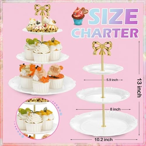 3 Pack 3 Tier Serving Tray for Tea Party, White, Round in White, alternate view 3
