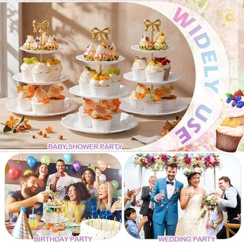 3 Pack 3 Tier Serving Tray for Tea Party, White, Round in White, alternate view 6