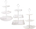 3 Pack 3 Tiers White Plastic Cupcake Stand Dessert Stand Tiered Serving Trays - Round, Square, Flower in White