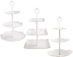 3 Pack 3 Tiers White Plastic Cupcake Stand Dessert Stand Tiered Serving Trays - Round, Square, Flower in White