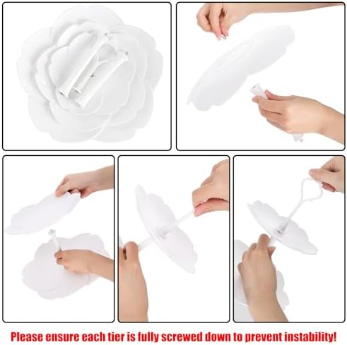 3 Pack 3 Tiers White Plastic Cupcake Stand Dessert Stand Tiered Serving Trays - Round, Square, Flower in White, alternate