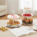 3 Pack 3 Tiers White Plastic Cupcake Stand Dessert Stand Tiered Serving Trays - Round, Square, Flower in White, alternate