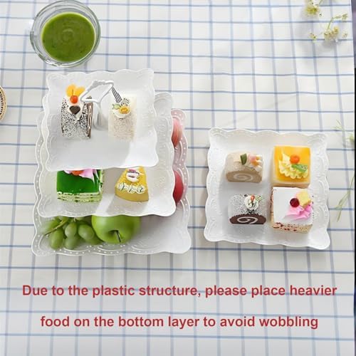 3 Pack 3 Tiers White Plastic Cupcake Stand Dessert Stand Tiered Serving Trays - Round, Square, Flower in White, alternate