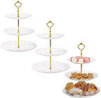 3 Pack 3 Tiers White Plastic Cupcake Stand Dessert Stand Tiered Serving Trays, Embossed Party Serving Trays