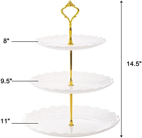3 Pack 3 Tiers White Plastic Cupcake Stand Dessert Stand Tiered Serving Trays, Embossed Party Serving Trays, alternate view 3