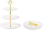 3 Pack 3 Tiers White Plastic Cupcake Stand Dessert Stand Tiered Serving Trays, Embossed Party Serving Trays, alternate view 5