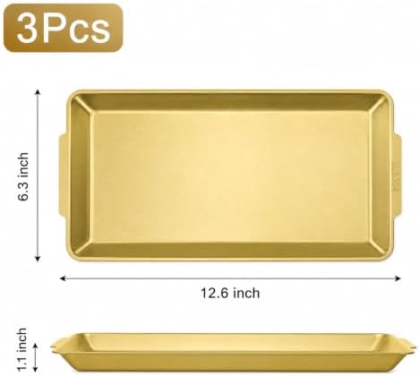 3 Pack 304 Stainless Steel Serving Platters, 12.6" Rectangle Metal Dinner Plates with Handles, Decorative, alternate view 3