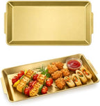 3 Pack 304 Stainless Steel Serving Platters, 12.6" Rectangle Metal Dinner Plates with Handles, Decorative, alternate view 4