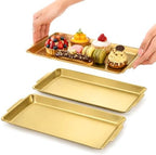 3 Pack 304 Stainless Steel Serving Platters, 12.6" Rectangle Metal Dinner Plates with Handles, Decorative, alternate view 5