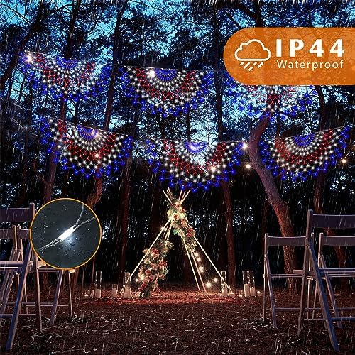 3 Pack 450 LED American Flag Bunting Flags Lights - Super Bright Waterproof USA String Lights for Patriotic, alternate view 3