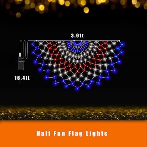 3 Pack 450 LED American Flag Bunting Flags Lights - Super Bright Waterproof USA String Lights for Patriotic, alternate view 4