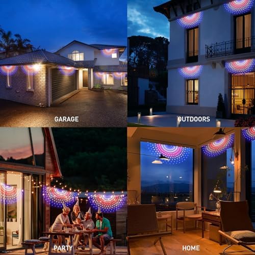 3 Pack 450 LED American Flag Bunting Flags Lights - Super Bright Waterproof USA String Lights for Patriotic, alternate view 5