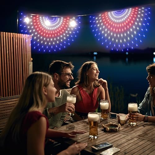 3 Pack 450 LED American Flag Bunting Flags Lights - Super Bright Waterproof USA String Lights for Patriotic, alternate view 6
