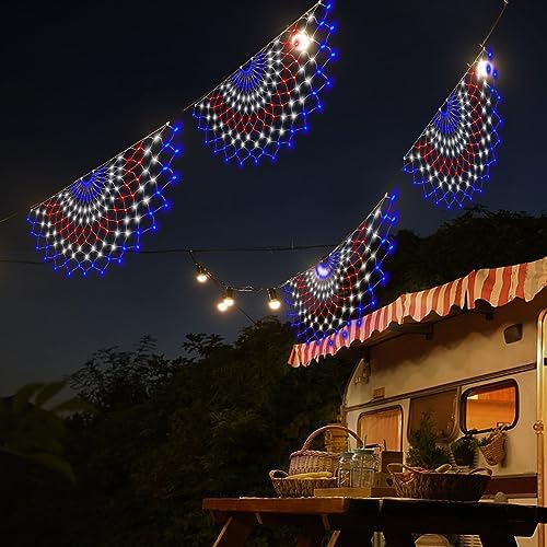 3 Pack 450 LED American Flag Bunting Flags Lights - Super Bright Waterproof USA String Lights for Patriotic, alternate view 7