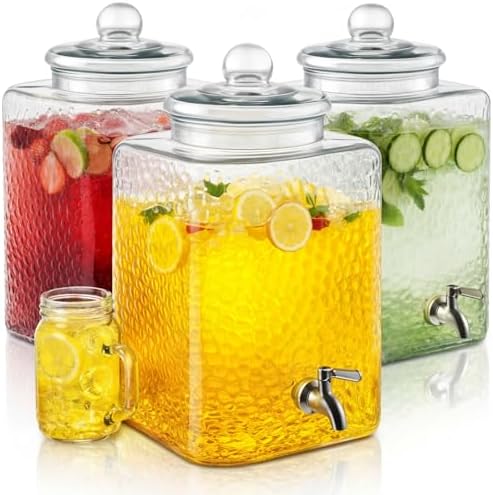 3 Pack 5 Gallon Drink Dispenser for Parties, Glass Water Dispenser