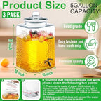 3 Pack 5 Gallon Drink Dispenser for Parties, Glass Water Dispenser, alternate view 3