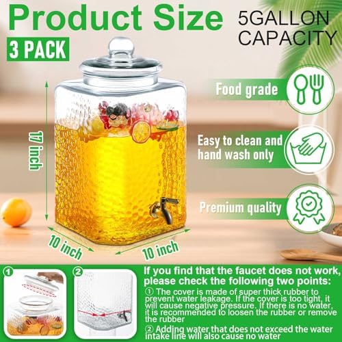 3 Pack 5 Gallon Drink Dispenser for Parties, Glass Water Dispenser, alternate view 3