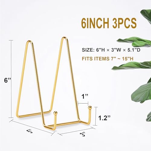 3 Pack 6 Inch Plate Stands for Display, Plate Holder Display Stand in Gold, alternate view 3