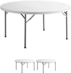 3 Pack! 60" Round Granite White Plastic Folding Banquet Table - Heavy Duty Party Table for Wedding and More