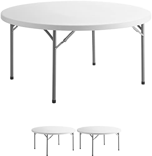 3 Pack! 60" Round Granite White Plastic Folding Banquet Table - Heavy Duty Party Table for Wedding and More