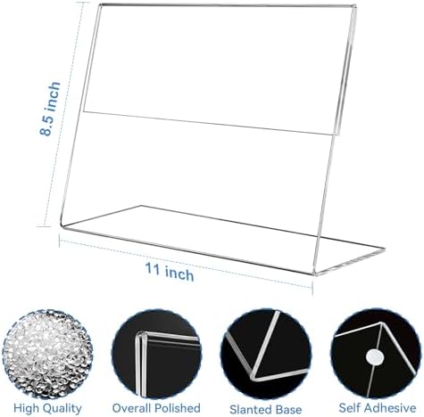 3 Pack 8.5 x 11 Acrylic Sign Holder Horizontal, Clear Plastic Signs Display Stand, Slanted Back Paper Holder, alternate view