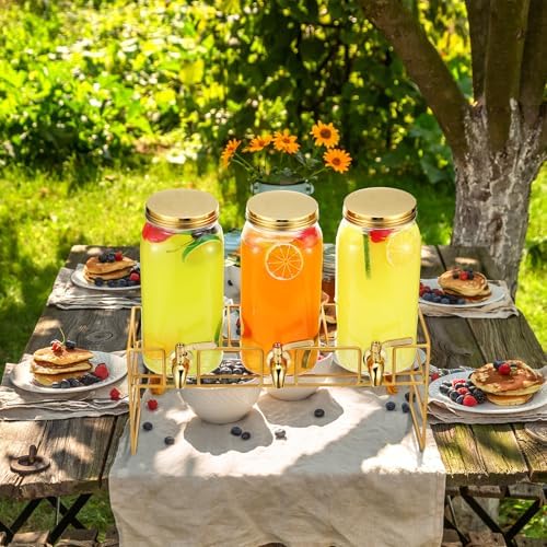 3 Pack 80 oz Glass Beverage Dispenser with Stand, Gold in Gold, alternate view 2