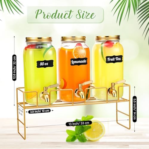 3 Pack 80 oz Glass Beverage Dispenser with Stand, Gold in Gold, alternate view 3
