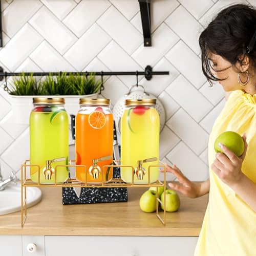 3 Pack 80 oz Glass Beverage Dispenser with Stand, Gold in Gold, alternate view 5