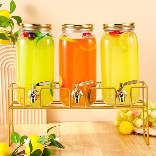 3 Pack 80 oz Glass Beverage Dispenser with Stand, Gold in Gold, alternate view 6