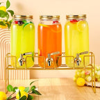 3 Pack 80 oz Glass Beverage Dispenser with Stand, Gold in Gold, alternate view 6