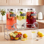 3 Pack 80 oz Glass Beverage Dispenser with Stand, Sliver, alternate view 4