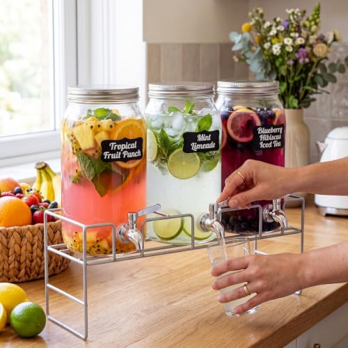 3 Pack 80 oz Glass Beverage Dispenser with Stand, Sliver, alternate view 6