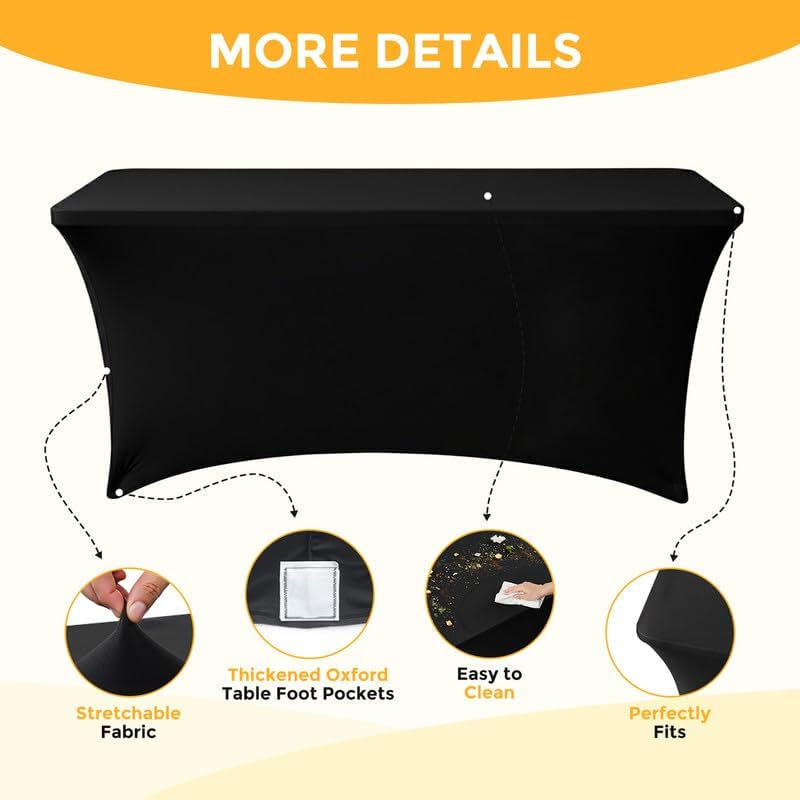 3 Pack 8FT Rectangular Spandex Tablecloth, Wrinkle Resistant Fitted Cover for 96x30 inch Banquet Table Cloth, alternate view