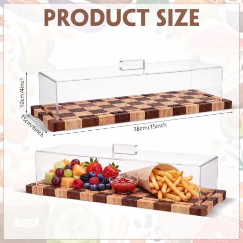 3 Pack Acacia Wood Checkerboard Cake Stand Serving Tray with Acrylic Lid, 15 x 6 x 4 Inches Charcuterie Table, alternate view